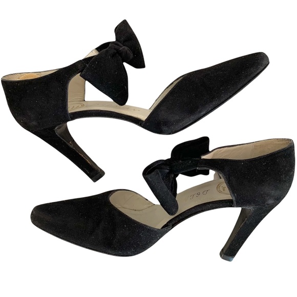 DELMAN Pumps Heels with Bow Black Suede Size 6.5 - Picture 2 of 11